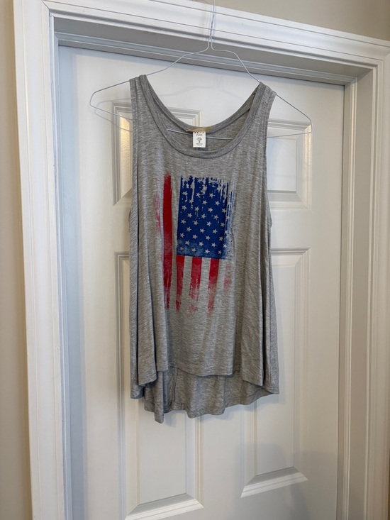 enough about me... Tops - Enough About Me American Flag Flowy Grey Tank Women’s Medium